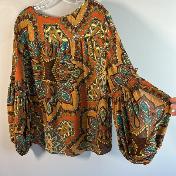 Chico's Womens Multicolor Paisley Blouse Sz 3/XL Medallion Print Bishop Sleeve - Picture 15 of 15